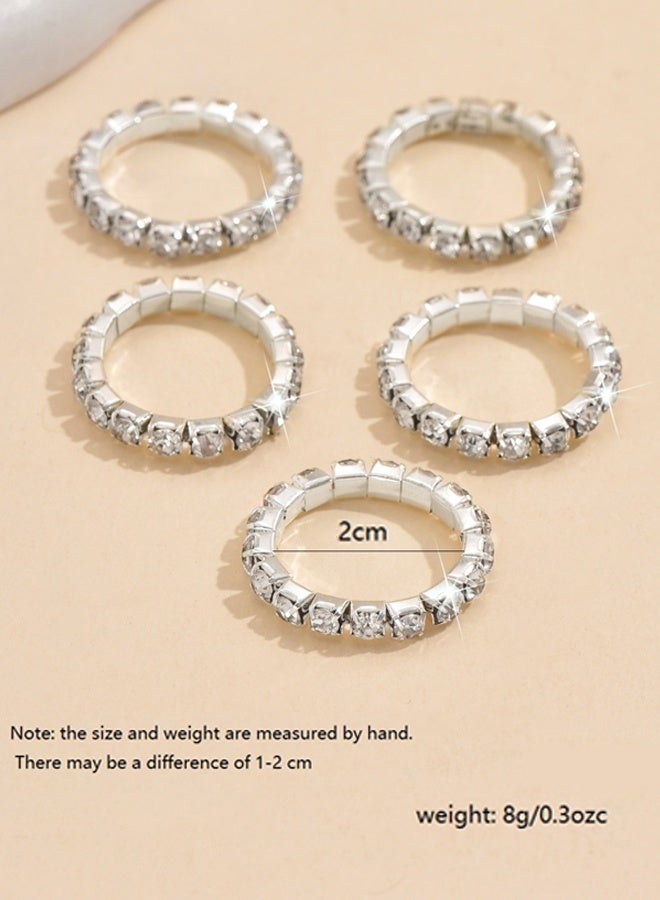 DAEVO Silver Plated 5Pcs Zircon Stackable Band Ring Set for Women - Image 4